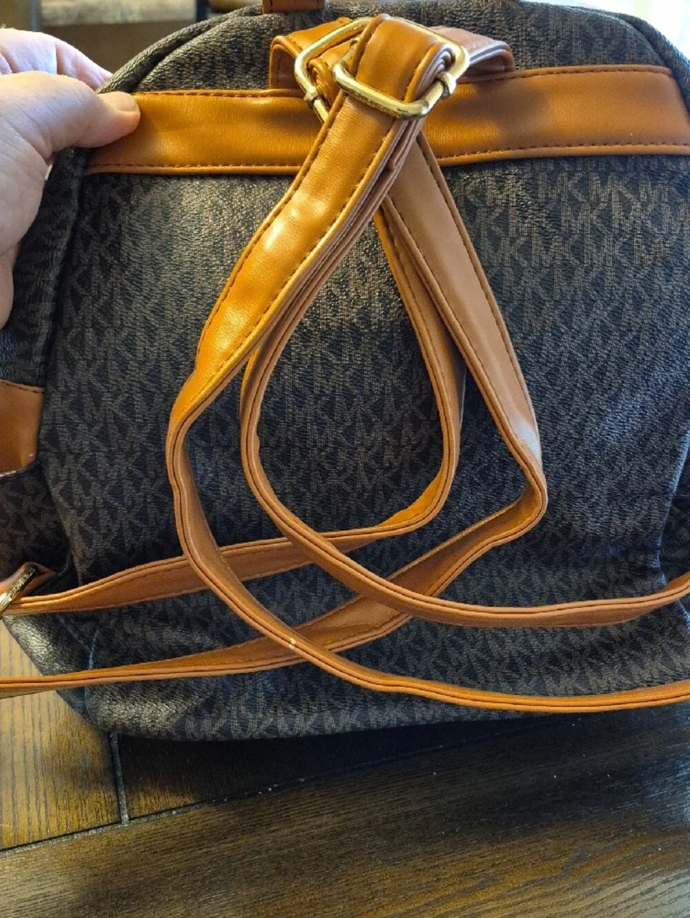 Michael Kors Brown MK Logo Backpack with Tan Trim